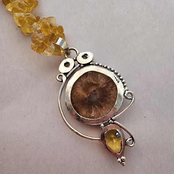 Citrine Necklace Sterling Silver Stamped 925 Gemstone Solar Quartz Geode New - Picture 5 of 7